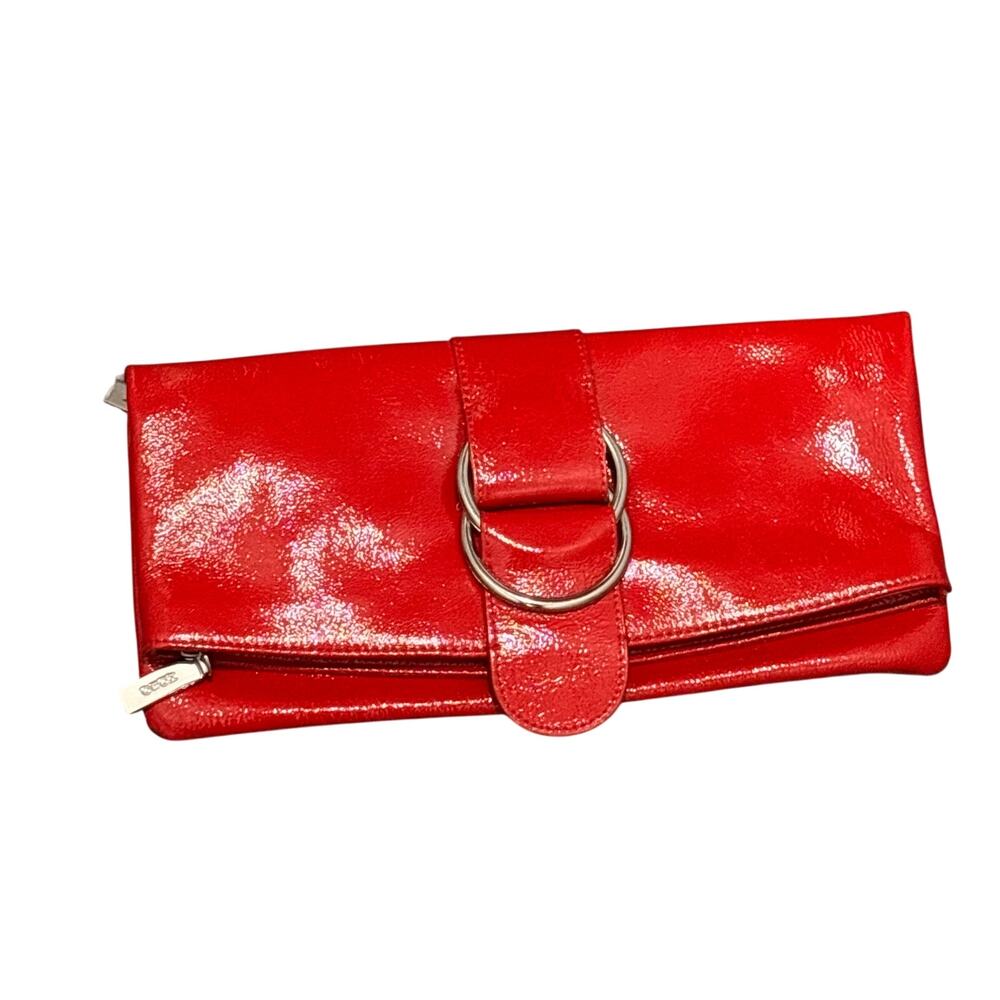 Hobo International Red Patent Leather Fold Over Clutch